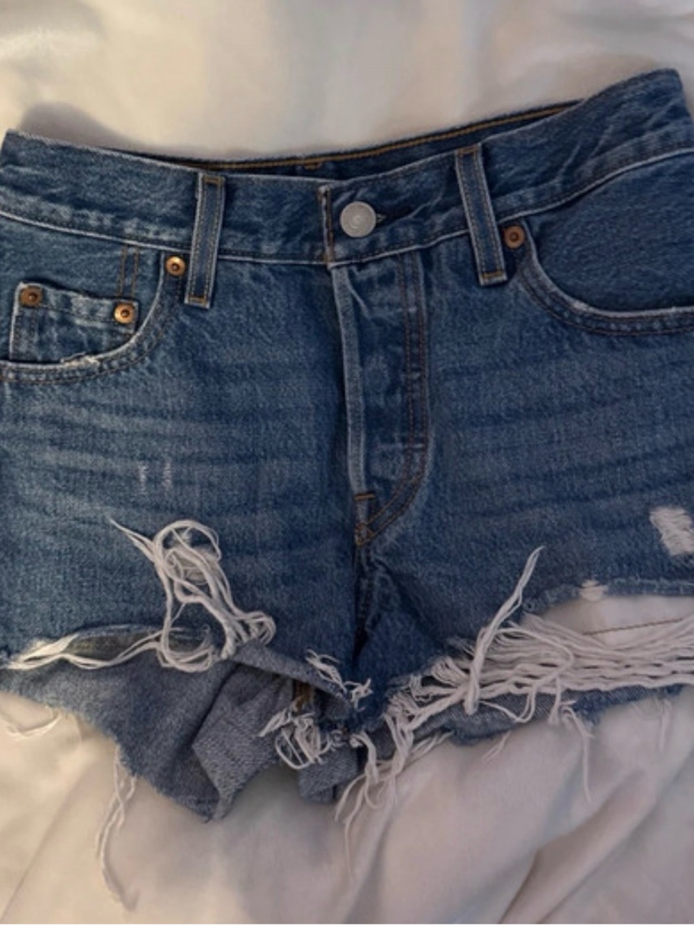 Levi's Medium Blue Distressed Denim Cutoff Shorts 23W